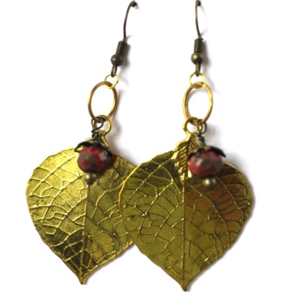 HP 💕Gold Leaf Fire Polished Red Earrings